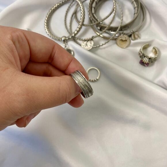 Chunky Vintage Silver Tone Bracelet Cuff And Rings Jewelry Stack Lot - Picture 7 of 8